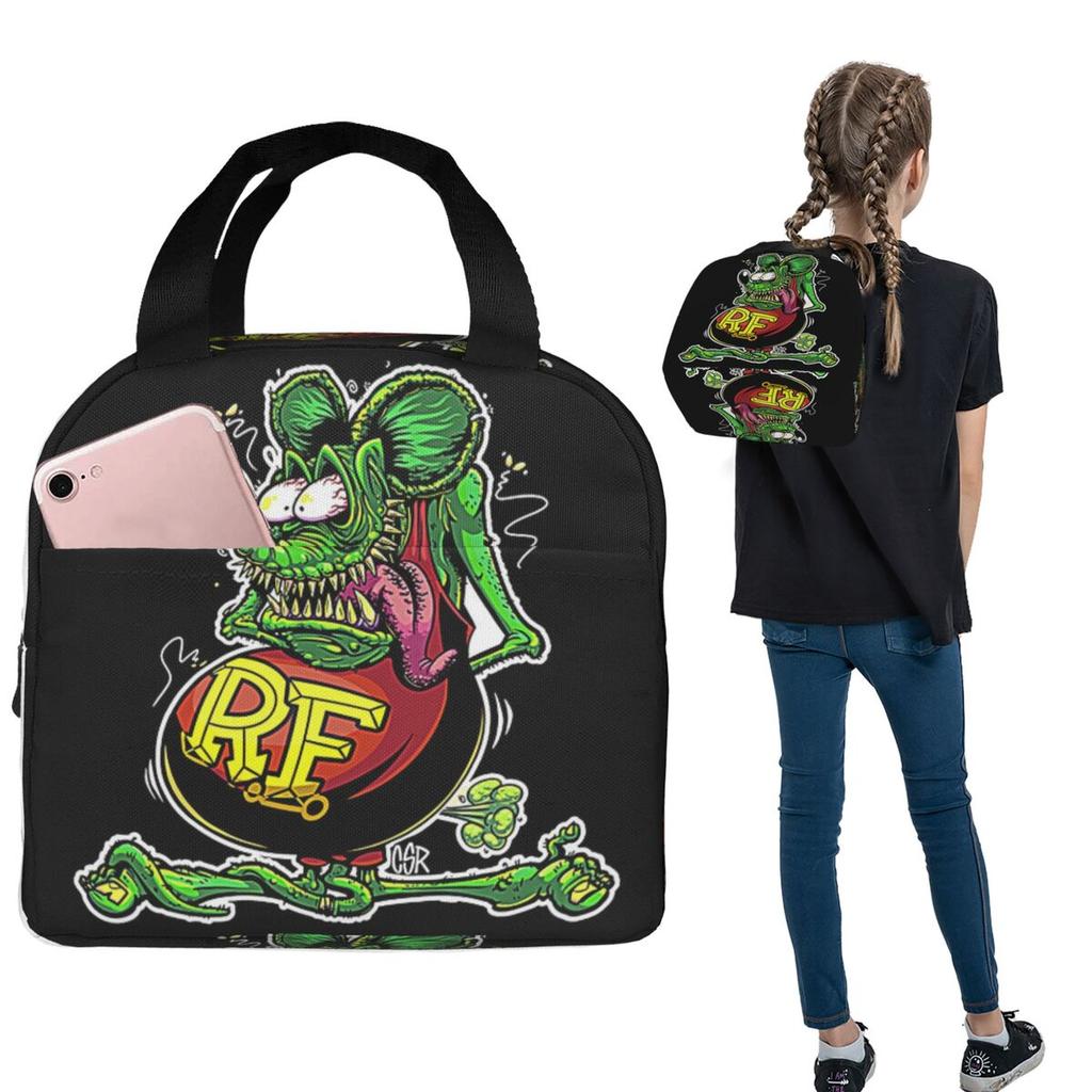 Bootleg Rat Fink Insulated Lunch Bag for Women Children Portable Food Boxes Thermal Lunch Box Tote