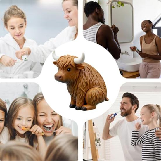 Highland Cow Toothpaste Topper Funny Animal Shape Toothpaste Cap Pooping Cow Toothpaste Dispenser for Family Dorm Bathroom Decor