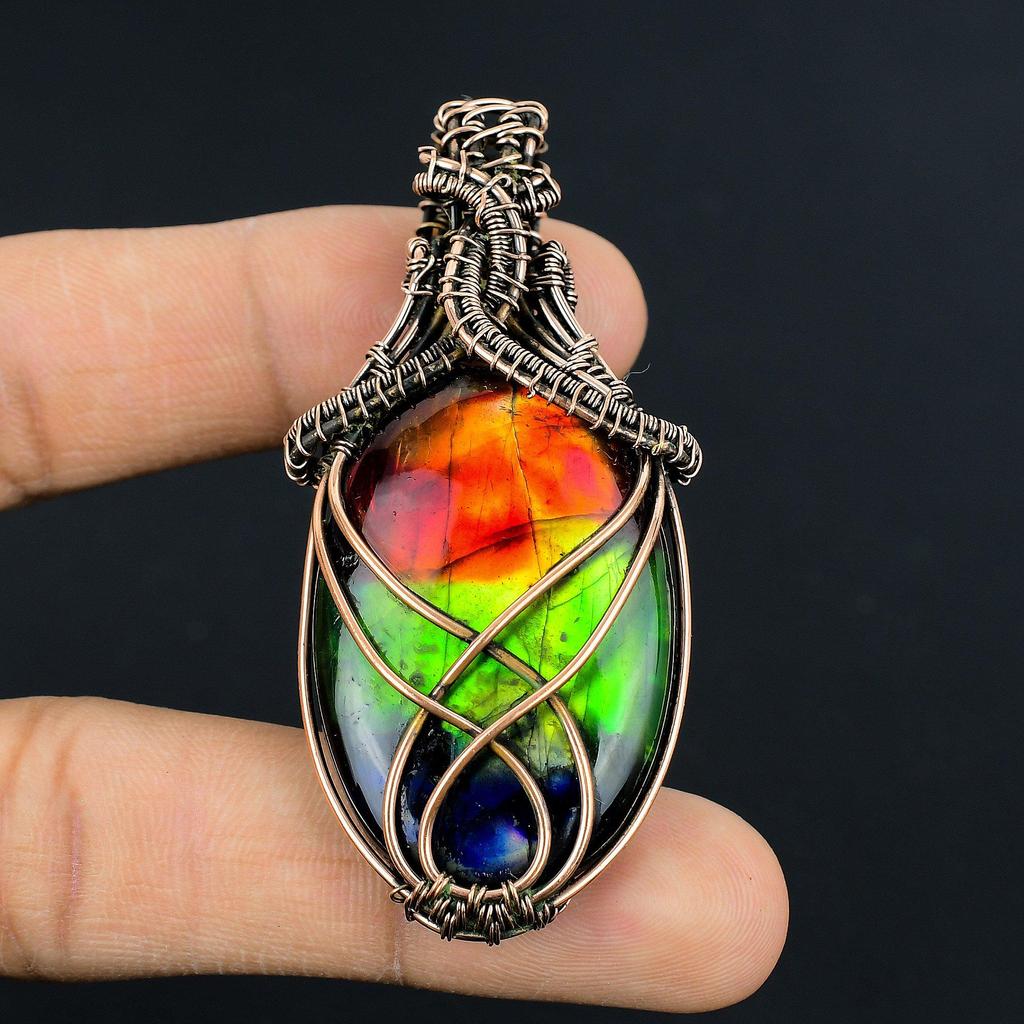 Tri Color Labradorite Pendant Gemstone Handmade Jewelry, 999 Copper Wire Wrapped Pendant, Gift For Wife Jewelry