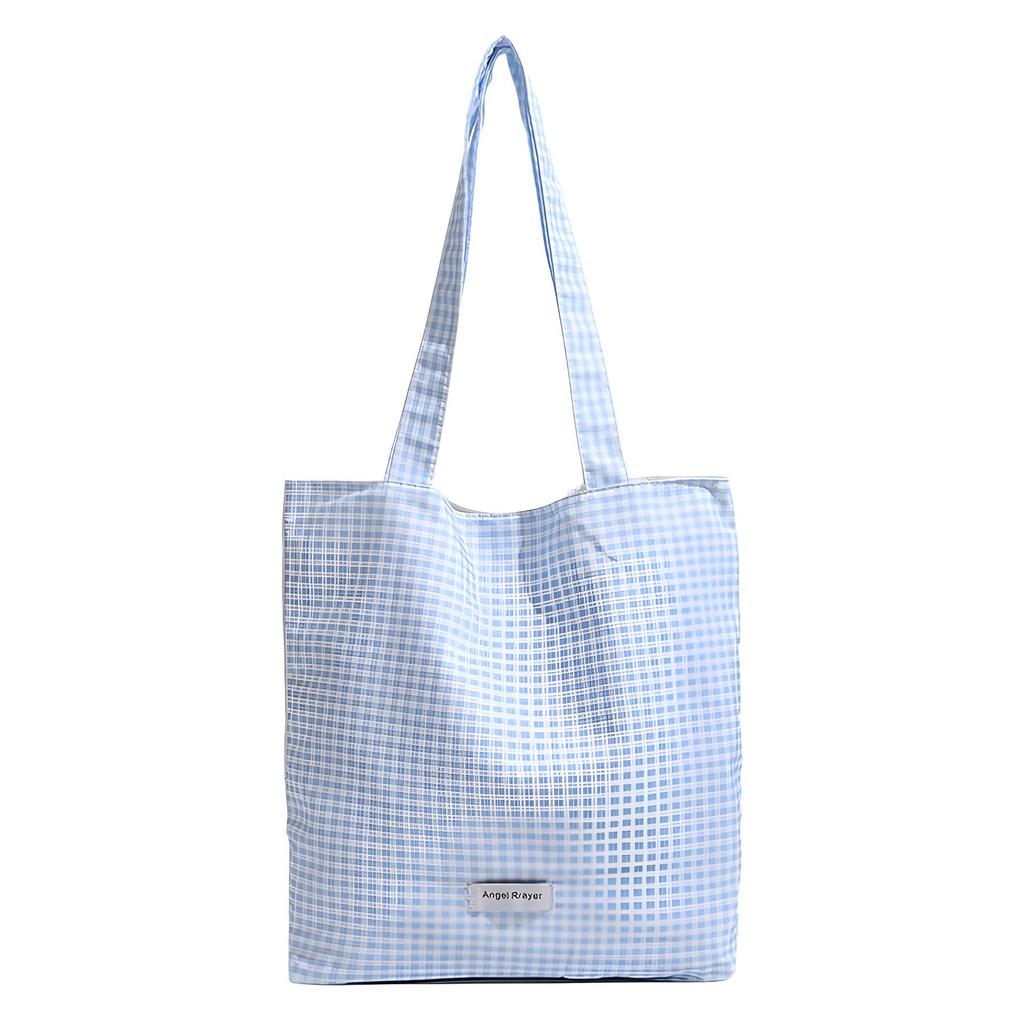 Large Capacity Canvas Bag Plaid Student Commuter Versatile Shoulder Bag Shopping Bag