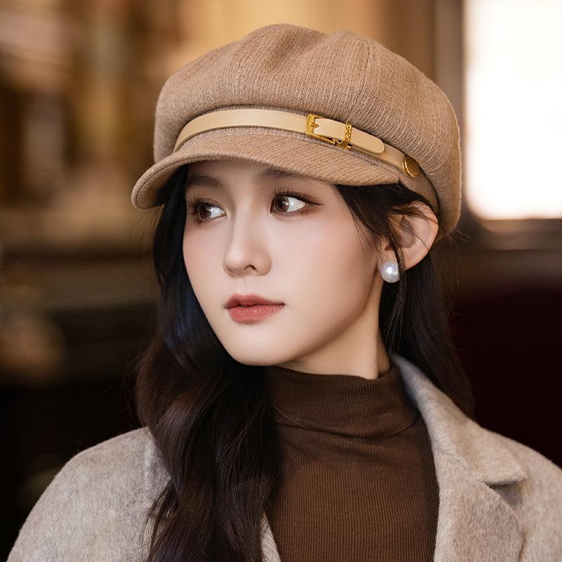Flattening Cap Women, Beret Newsboy Hat for Small Face, British Style Autumn Winter Octagonal Hat