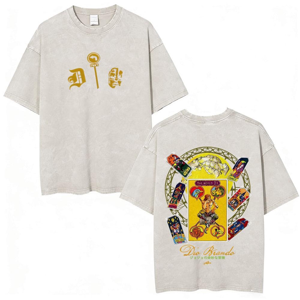 Anime JoJo Bizarre Adventure Jotaro Kujo Vintage Acid Washed T Shirts Men Women Cotton Casual Short Sleeves Tshirts Streetwear