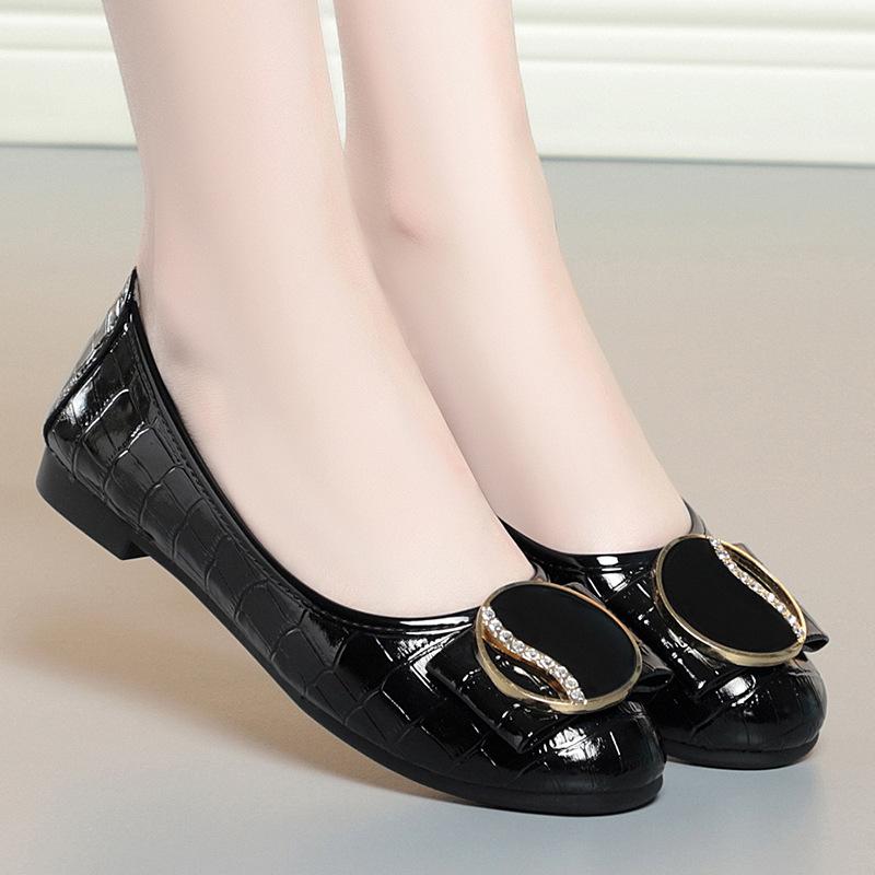 2025 Spring  Autumn New Round Toe Bow Low-heel Shoes Fashion Breathable Soft Leather Concise Comfort Work Shoes Women Grace