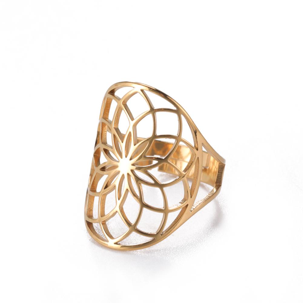 Dawapara Flower of Life Talisman Resizable Finger Rings for Men Women Hollow Adjustable Ring Stainless Steel Jewelry
