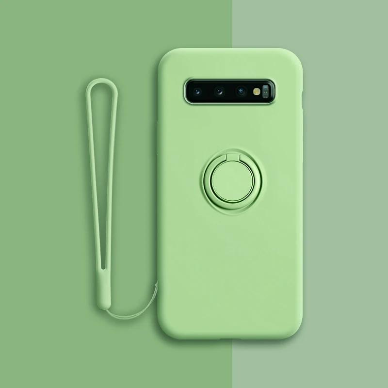

Soft Silicone Case For Samsung Galaxy S10 Plus S21 S20 FE Ultra S Note 20 9 10 S9 S8 S10E E Note20 Note9 Cover Ring Holder Stand For Samsung S8 зелений