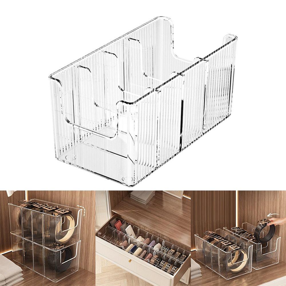 Acrylic Belt Storage Box with Removable Mesh Partition Display Box Waist Tie Scarf Organizer