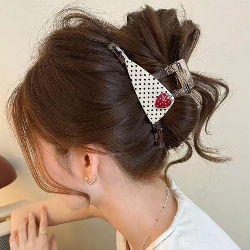 Strawberry Polka Dot High-End Claw Clip: Stylish Ponytail & Half-Up Hair Accessory for Women