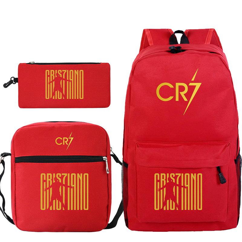 Football star Ronaldo Cr7 peripheral printing schoolbag pencil bag shoulder bag backpack three-piece set