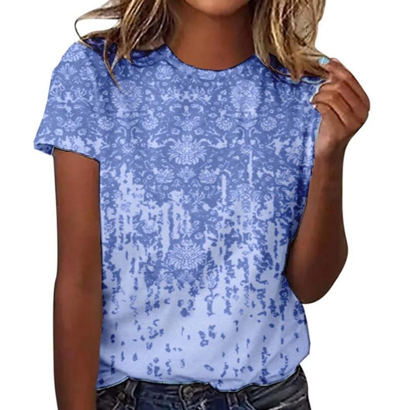 Summer Round Neck 3D Floral Pattern Printed Top Fashionable Casual Short Sleeved Women's T-shirts