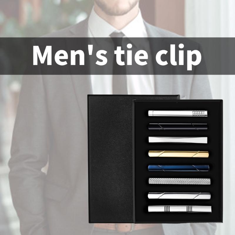 Set of 8 Men Tie Clip Alloy Texture Secure Hold Fashion Accessory Tie Clasps Tie Accessories for Formal and Casual Wear