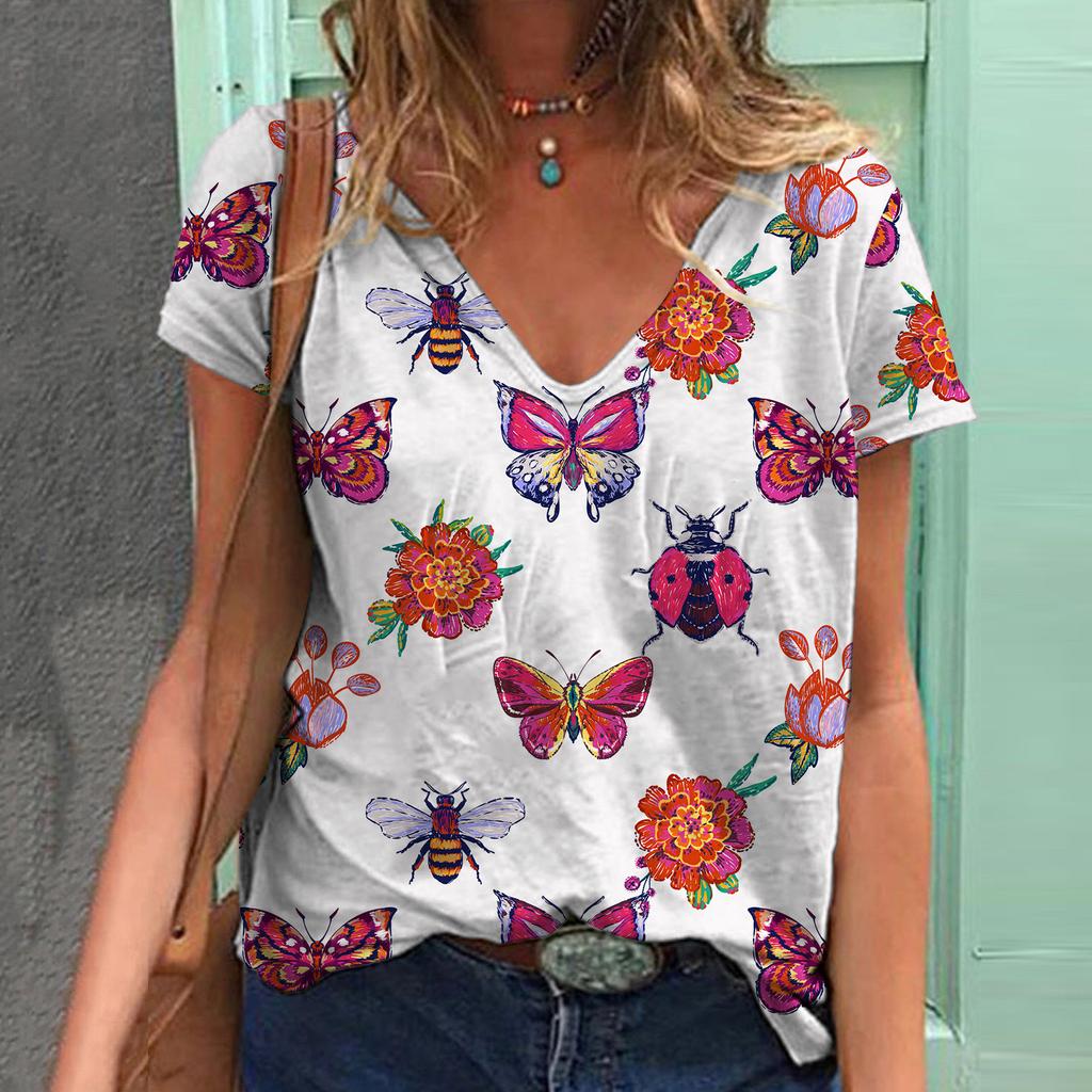 Sommer Damen Schmetterling Kurzarm T-Shirt 3D Gedrucktes T-Shirt Mode All Match Damen Tops