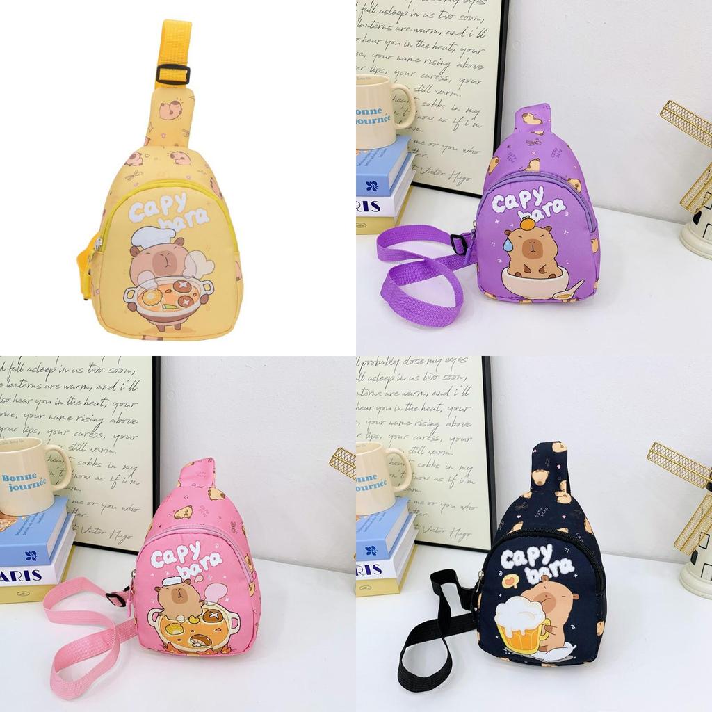 Cartoon Capybara Food Printed Kids Crossbody Bag With Nylon Material For Daily Use And Lightweight Comfort