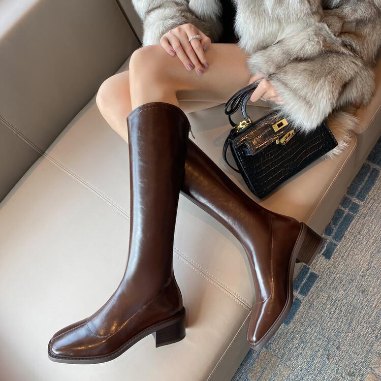 

Длинные сапоги толстые ноги мм 2025 большой обхват трубы V-образный вырез длинные сапоги женские толстый каблук тонкие коричневые рыцарские сапоги 40