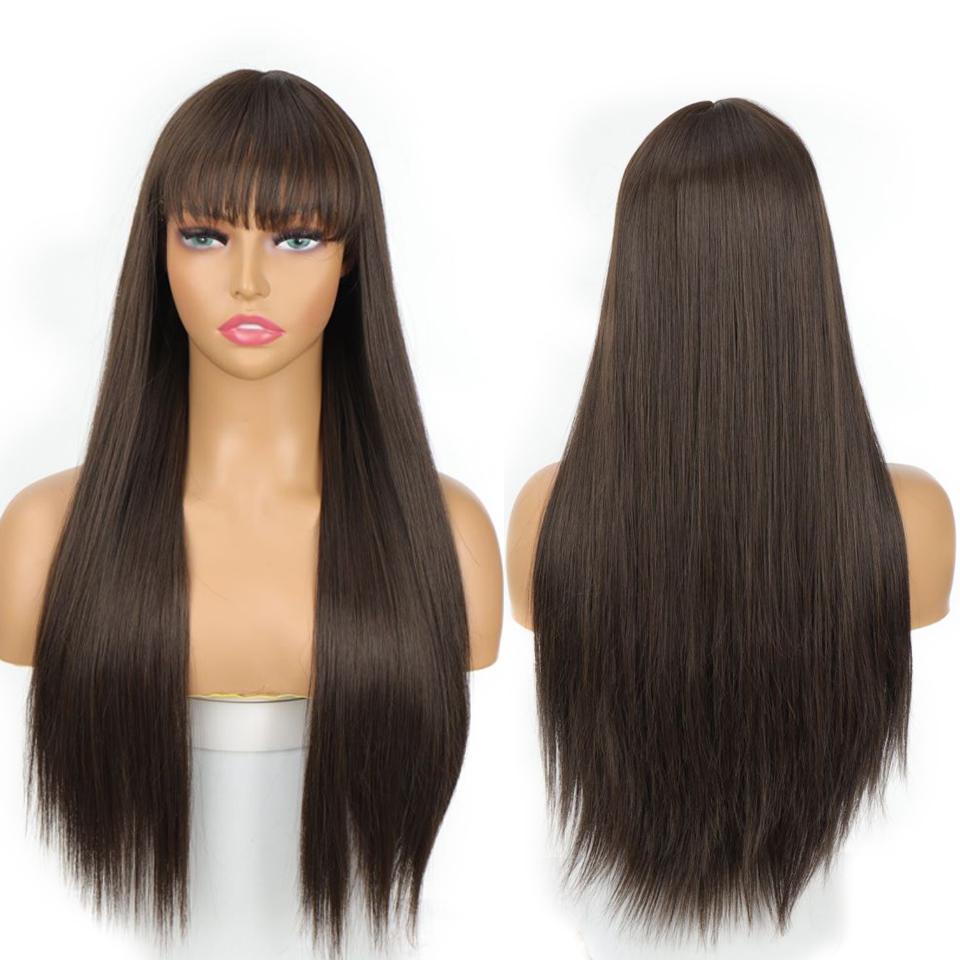 

Длинные прямые синтетические парики для косплея с челкой для женщин, женский парик Лолиты, повседневные вечерние, термостойкое волокно 65CM коричневый/чёрный