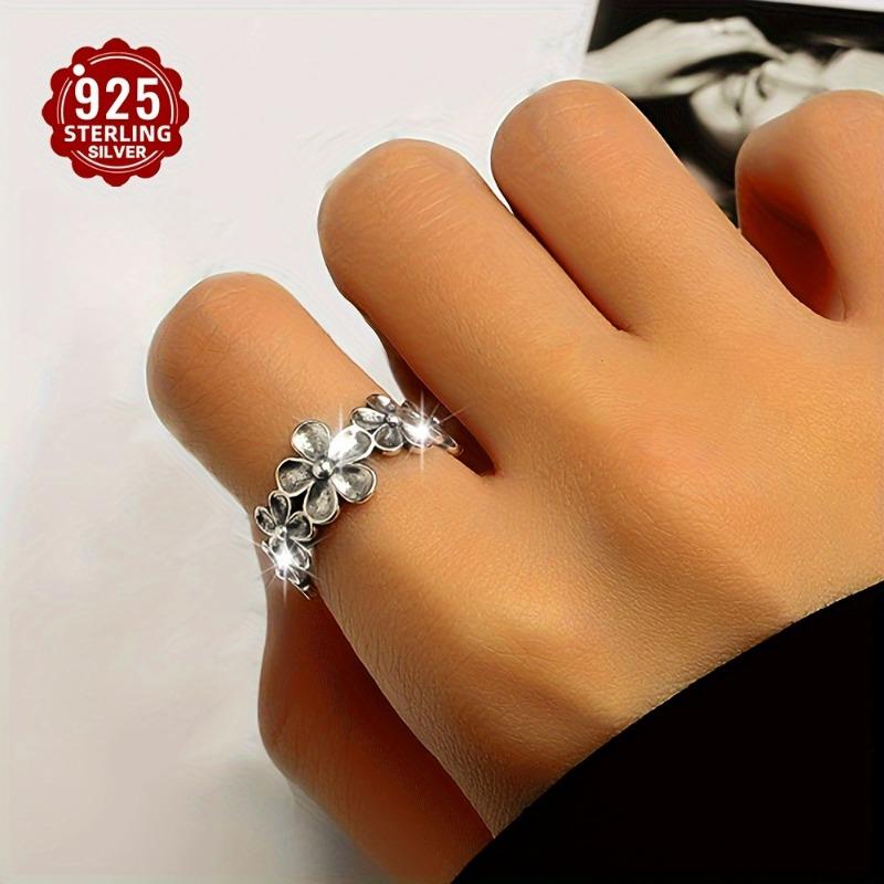 sterling silver elegant flower adjustable ring, easy to wear and versatile index finger jewelry, suitable for women