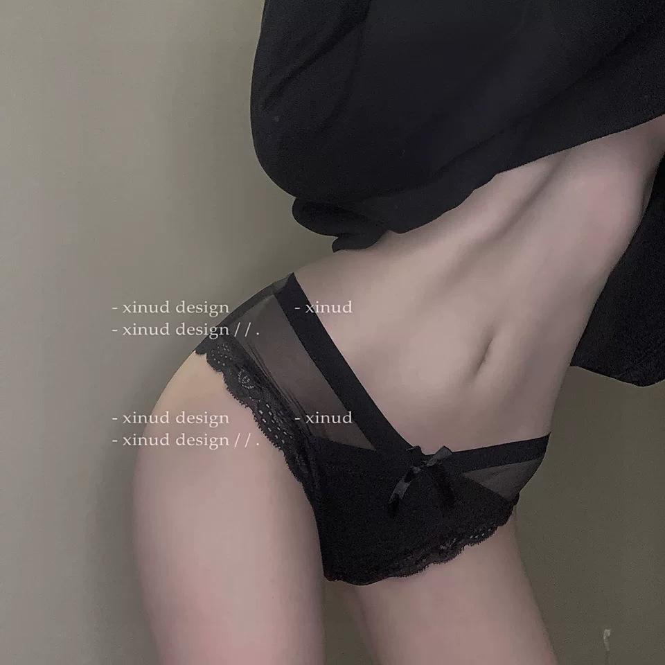 

Lady Summer Pure Desire Lace Bow Pure Cotton Crotch Antibacterial Low Waist Lift Hip Briefs L чорний