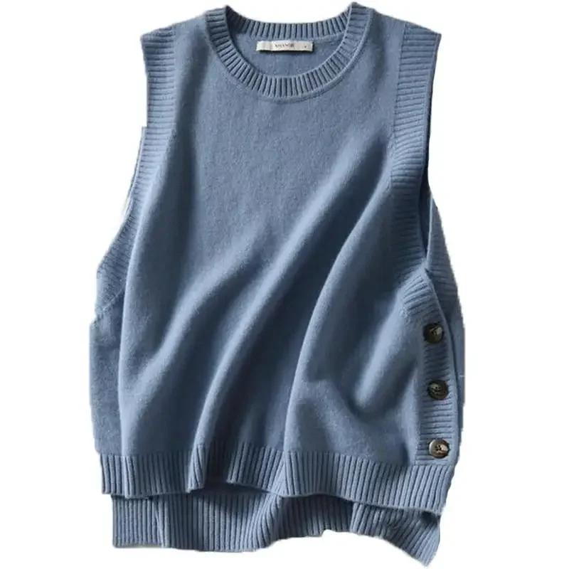 Woman Sweaters Sleeveless Knit Vest Loose Round Neck Sweater Female Femme Chandails Pull Hiver