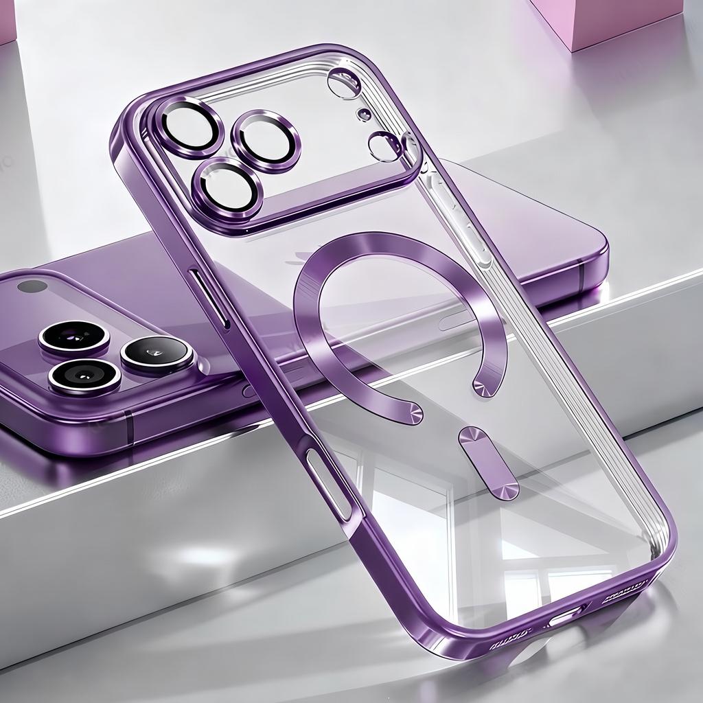Luxury Transparent Electroplating Magnetic Case for 17 Air 16 15 14 13 12 11 Pro Max Plus Lens Protection Soft Back Cover