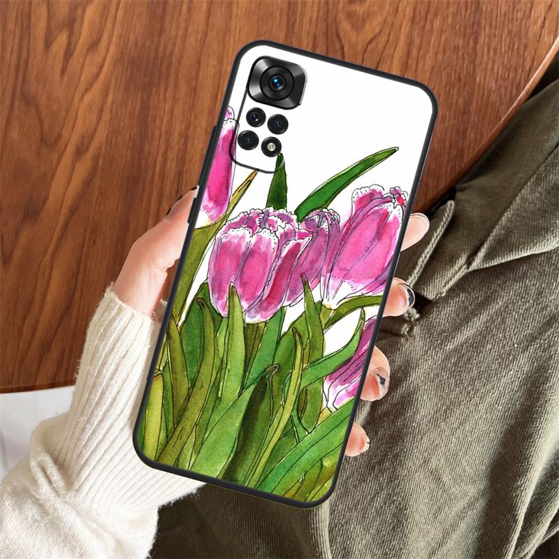 Tulips Flower Spring Case For Xiaomi Redmi Note 14 Pro 13 12 11 10 15 Pro Plus Redmi 15 C 13 10C 12C 14C 13C Cover