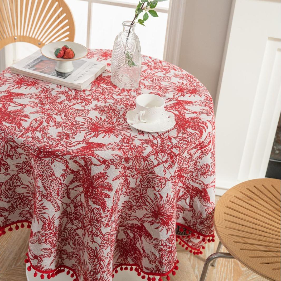 

Cotton Christmas Animal Tablecloth, Soft Animal Tassel Tablecloth, Washable Round Tablecloth, Christmas Decoration Round 90 cm