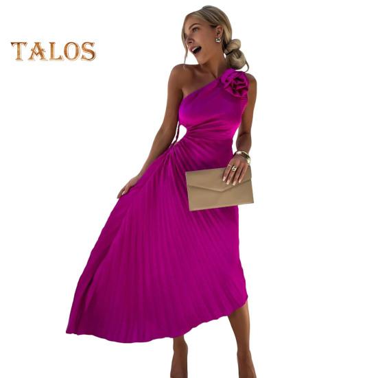 

Жіноча вечірня сукня на одне плече з плісированим квітковим декором, видаленою без спинки, без рукавів із нерегулярним подолом, коктейльна весільна сукня міді XL purplish червоний колір