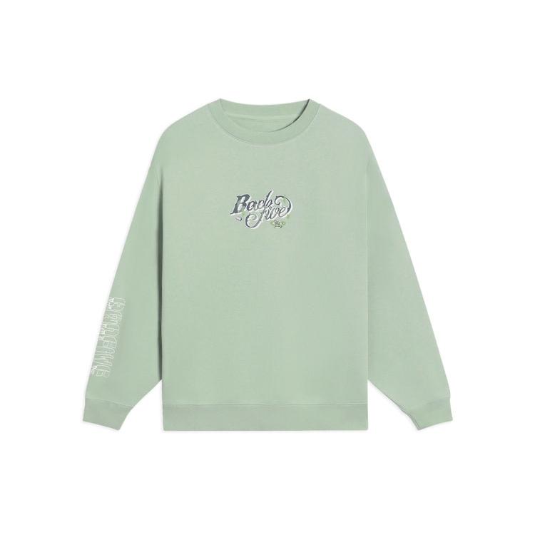 Li Ning BADFIVE Sweatshirts Men s Green Crew Neck Moderate Regular AWDS653-6 XL