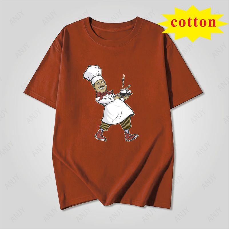 Fun Food Style Chef Printed Tshirt Simple Cartoon Style Summer Casual And Comfortable Short Sleeved Top