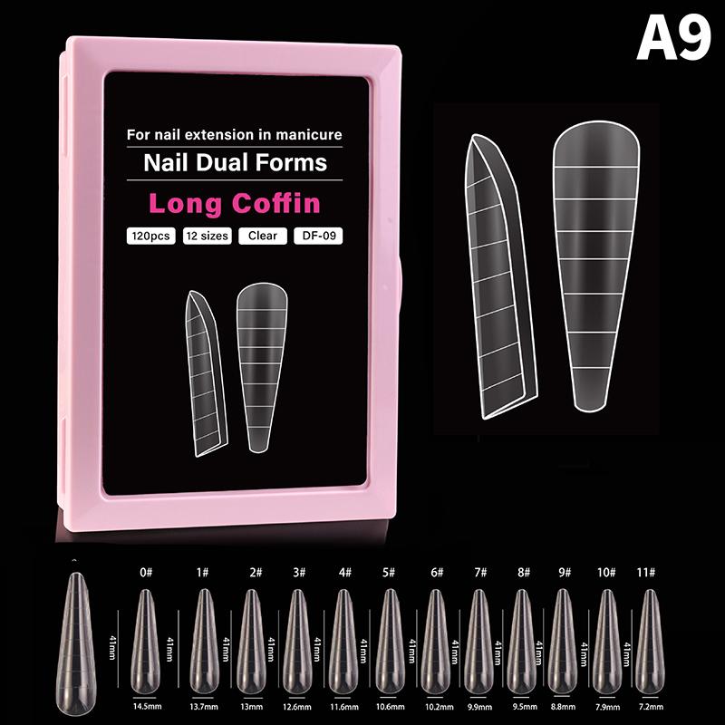 Dual Form Coffin Nail Tips 120pcs  Extension Reusable Mold For Quick and Easy Professional Manicure At Home