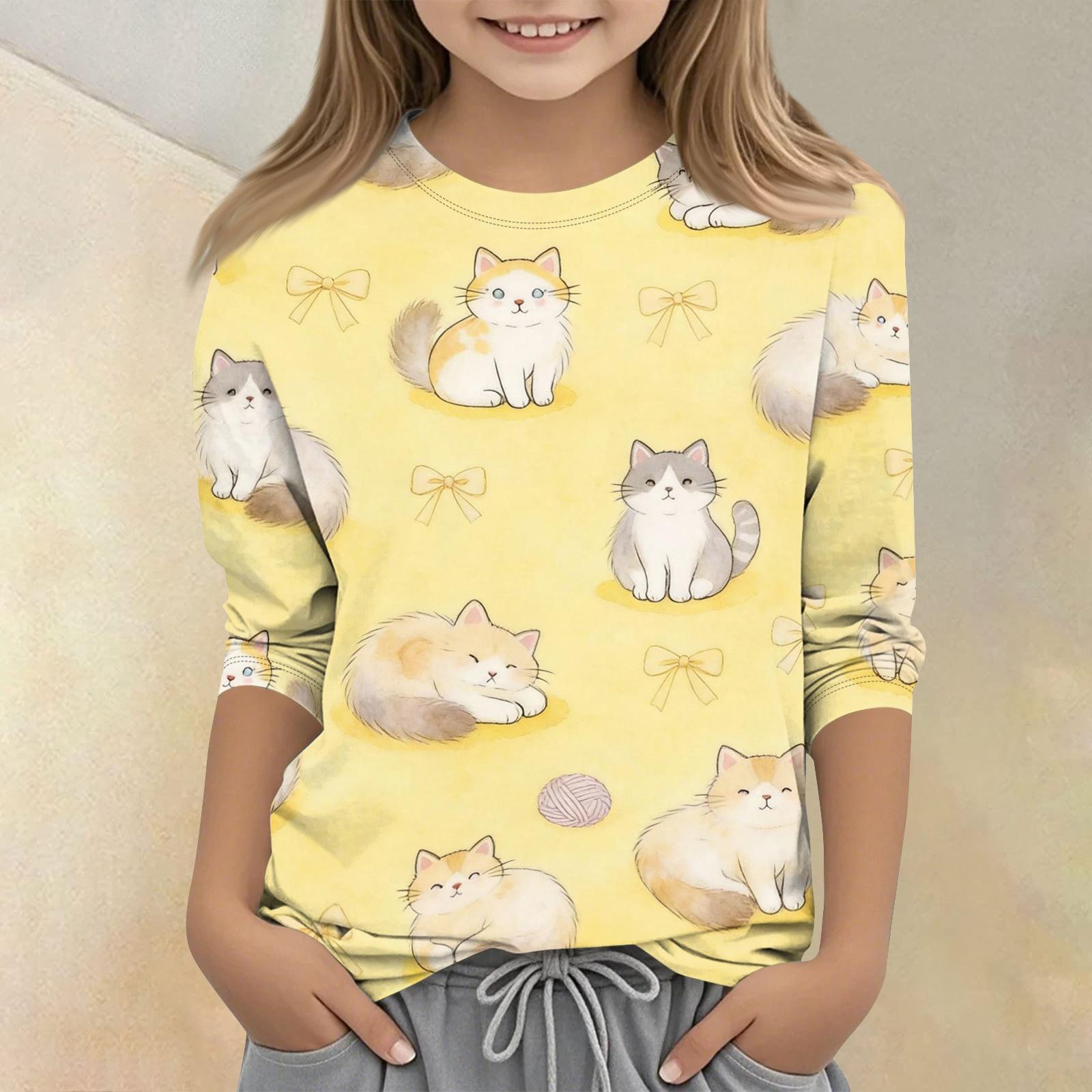 

Kids Animal Print Crew Neck Three Quarter Sleeve Casual T Shirt Soft Comfortable Fabric Suitable for Everyday Wear and Playtime 130 жовтий