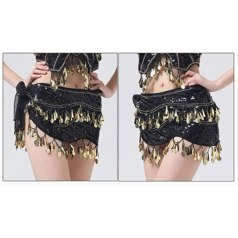 Women Belly Dance Belt Hip Scarf, Bellydance Hip Scarf Skirt Belly Dance Waist Chain with Gold Coins Belly Dance Cloth