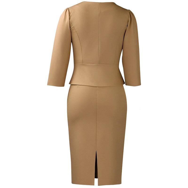 Women's 2Pcs Solid Color Office Suit Peplum Blazer + Pencil Skirt Set