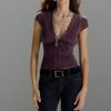 V Neck Slim Crop Tops Lace Camisole Chic Bottoming T-shirt  Streetwear
