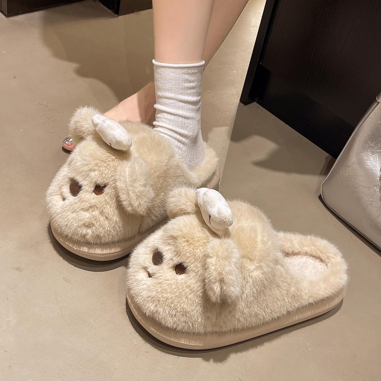 

Милые мультяшные тапочки из хлопка с медведем-поваром для женщин, новинка осени и зимы, домашние тапочки Мао Мао для помещений 40-41 хаки