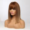 ALAN EATON Ombre Brown Golden Short Straight Hair Lolita Bobo Wigs with Bangs Synthetic Wigs For Women Cosplay Heat Resistant