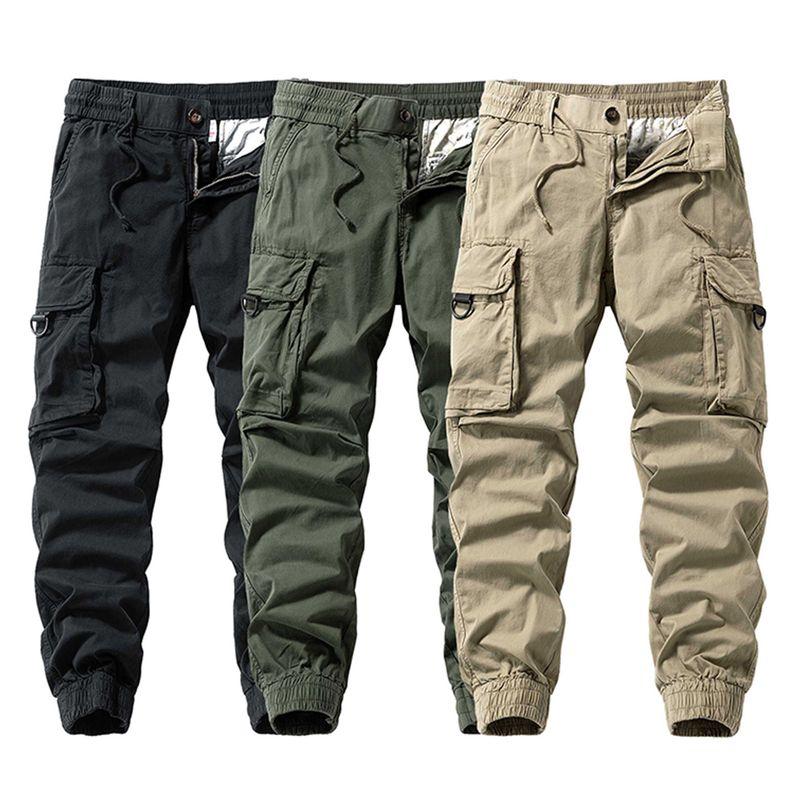 Men's Spring and Autumn Washed Pure Cotton Casual Pants, American-Style Loose Fit, Multi-Pocket, Jogger Cargo Pants, Export Surplus with Tags Removed