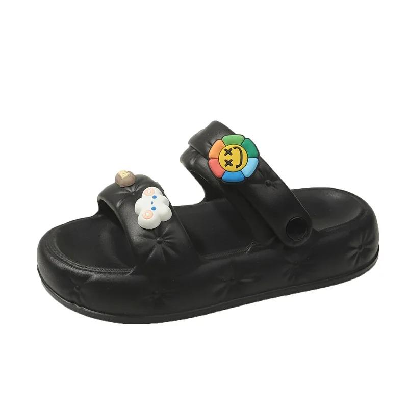 

Модные женские сандалии, летние, новые, для отдыха и путешествий, плоские шлепанцы на платформе для дома и улицы, мягкие летние пляжные тапочки для дома 39-40 чёрный