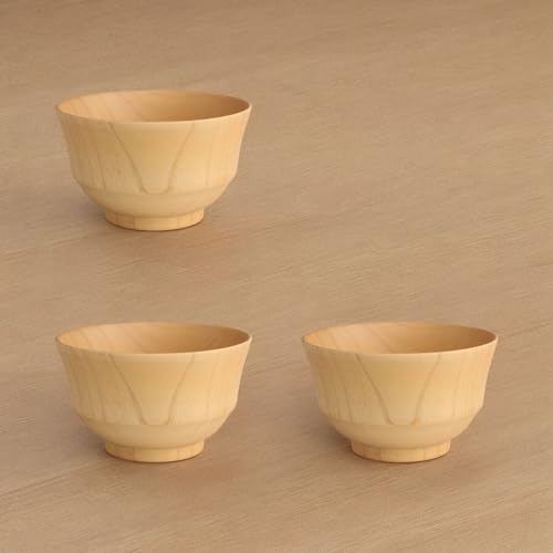 J-kitchens Miso Soup Bowls, Wooden, Natural Wood Design, Large, Set of 3, 12.5cm X 7.5cm