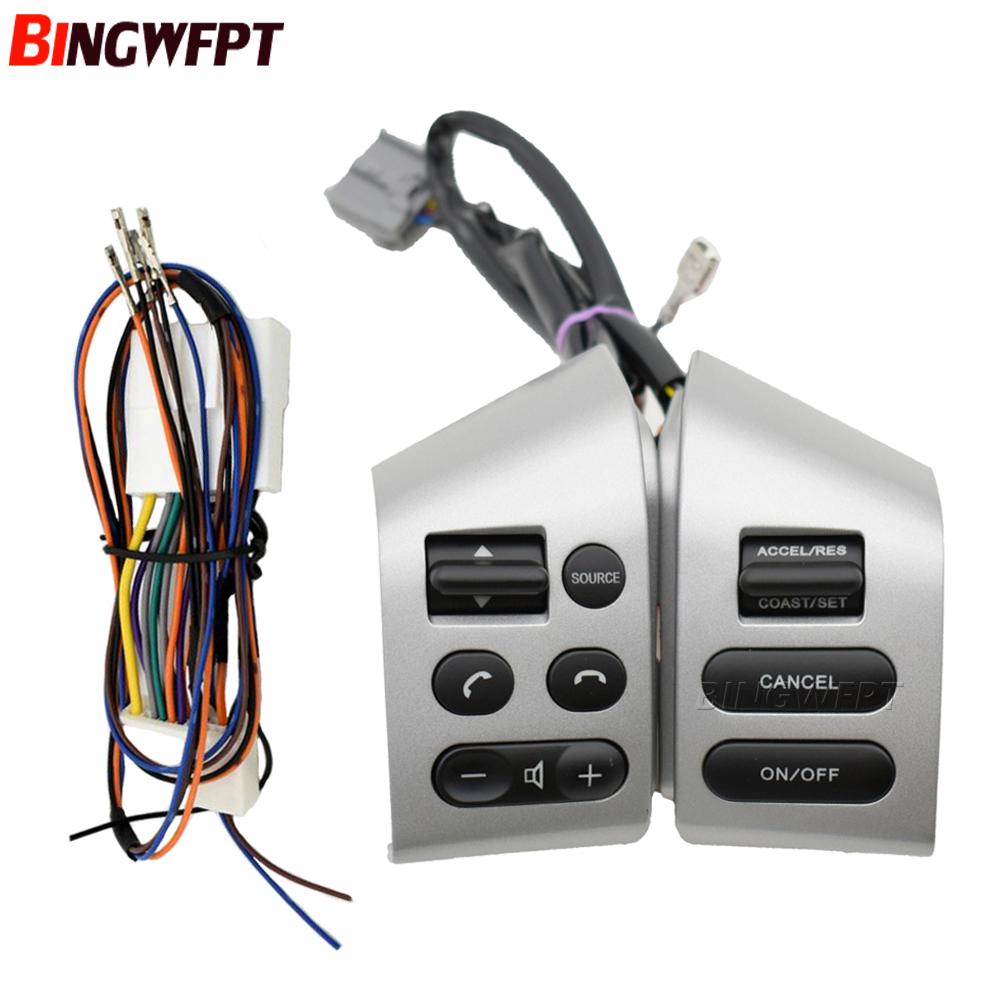 Car Cruise Control Steering Wheel Buttons Switch with wire for Nissan Sylphy 05-17 Tiida 05-08 Livina 07-10 Silver Switch-wire