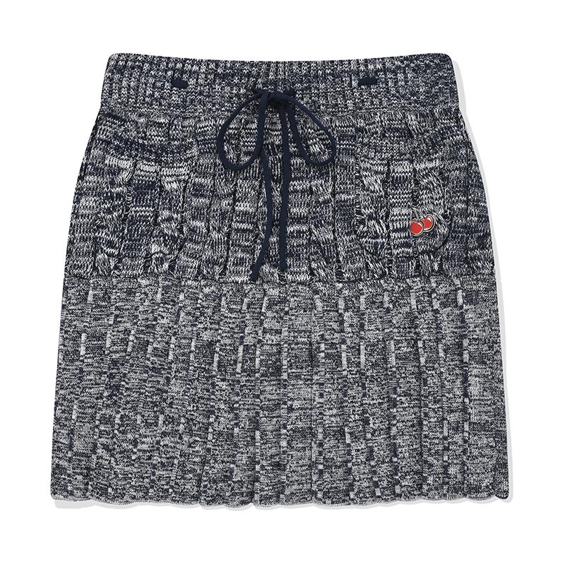 Kirsh Cherry Semi-Pleated Knit Skirt [Navy]