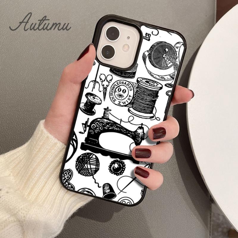 Sewing Machine Tailor Elements Phone Case for iPhone 11 12 13 14 Pro Max Mini XR XS SE 2020 7 8 Plus Samsung S21 S22 Shell