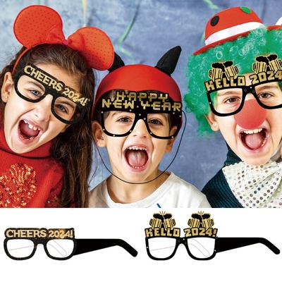 6pcs Happy New Year Hat Glasses Glitter Party Hats Photo Props Cheer Christmas Party Eyeglasses Decoration New Year Gifts