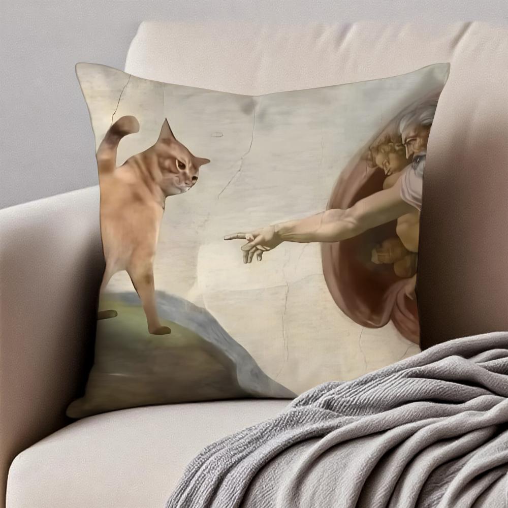 Expressive Hilarious Expressions Cats Oil Paint Cushion Cover Pillowcase Antidustmite Invisible Zipper Short Plush Sofa Cushion