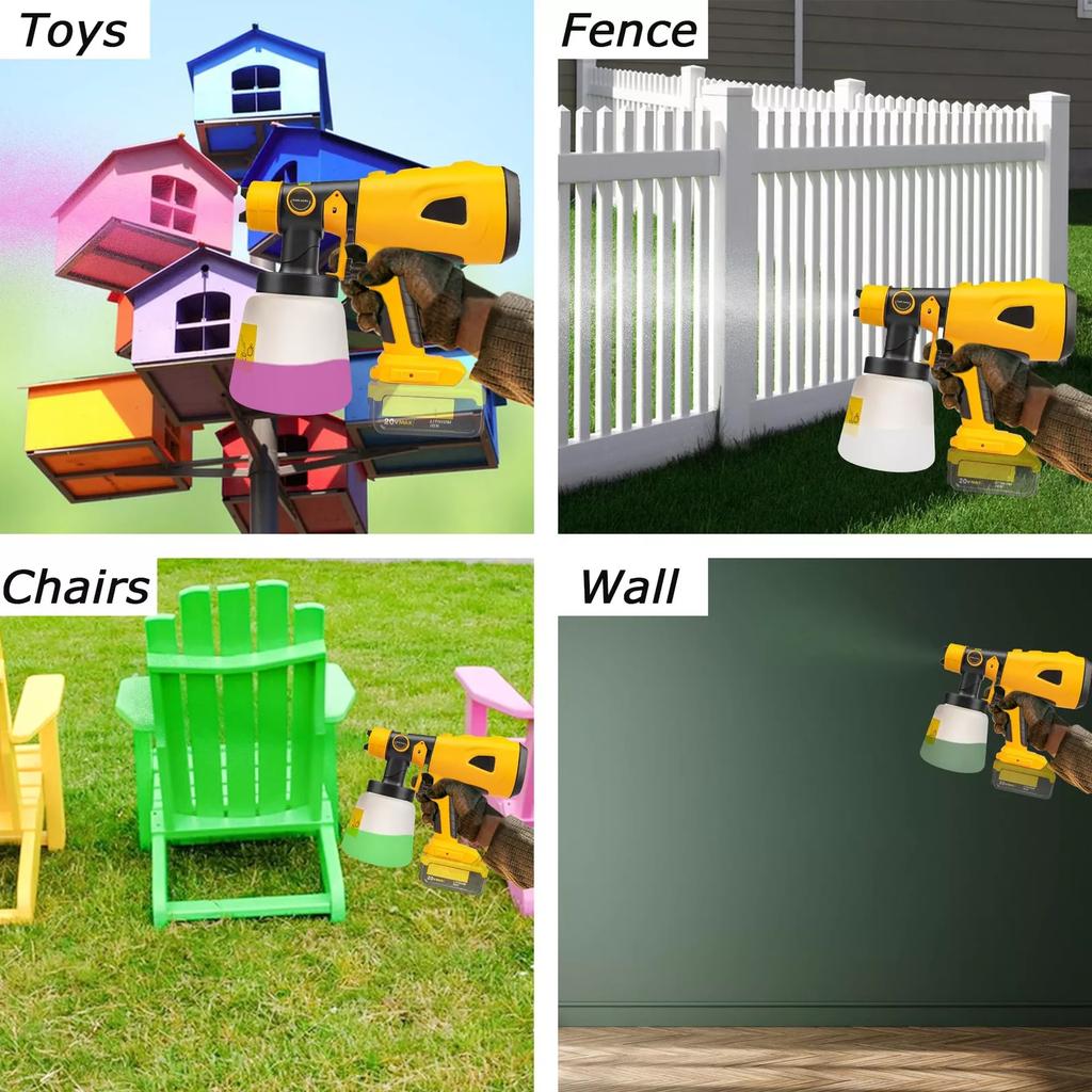 1000ML Cordless Electric Spray Gun for Dewalt 20V Li-ion Battery Paint Sprayer Auto Furniture Coating Airbrush (No Battery)