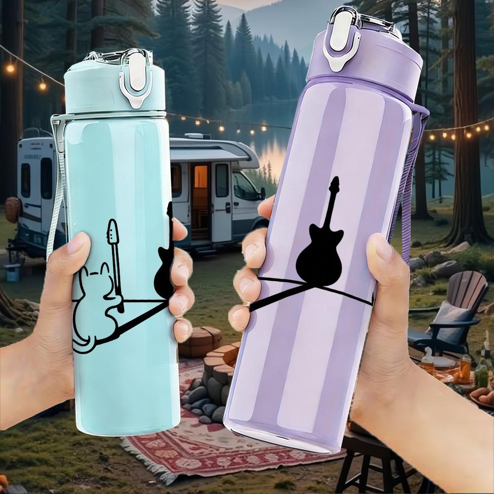 1PC Electric Guitar Duo Music Instrument Print 750ml Color Plastic Sports Water Bottle Leakproof Flip Straw Lid Suitable for Sports Office Home Use