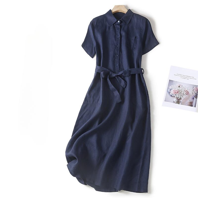 

Summer Loose Women s Solid Color Long Sleeved Dress M тёмно-синий