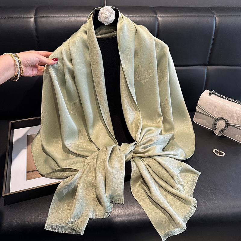 Scialle in Seta Oro Tencel Cotone Seta Moda Donna Versatile Imitazione Seta Sottile Farfalla Lunga Sciarpa da Spiaggia Sciarpa