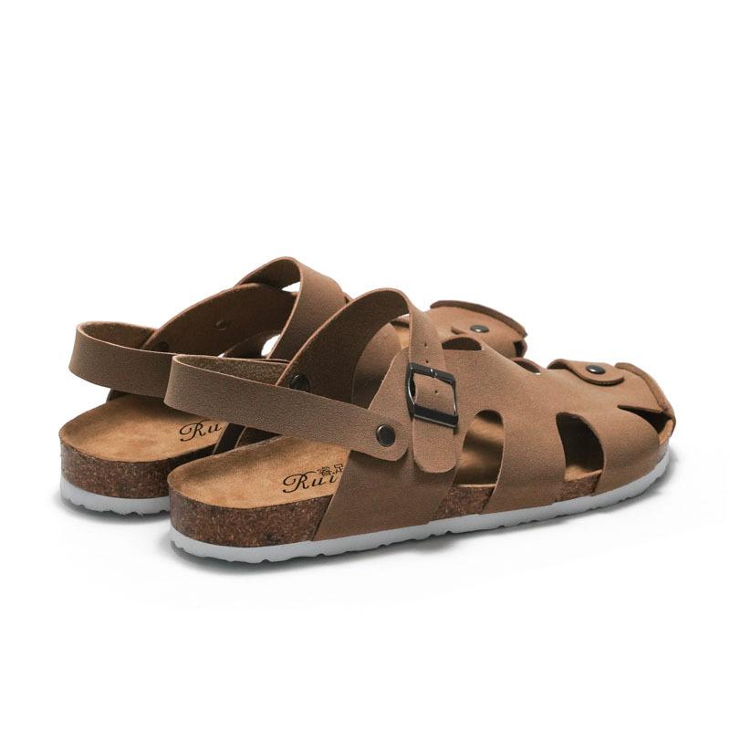 2024 New Summer Men's Cork Sandalas Suede Leather Mule Clogs Slippers Man Soft Cork Two Buckle Beach Slides Footwear For Men