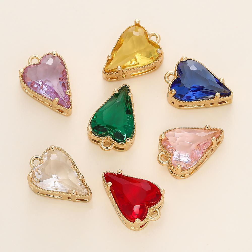 4/6Pcs 14/18K Gold Color Plated Zircon Single Hole Love Heart Double Hole Square Pendants For DIY Jewelry Making Findings