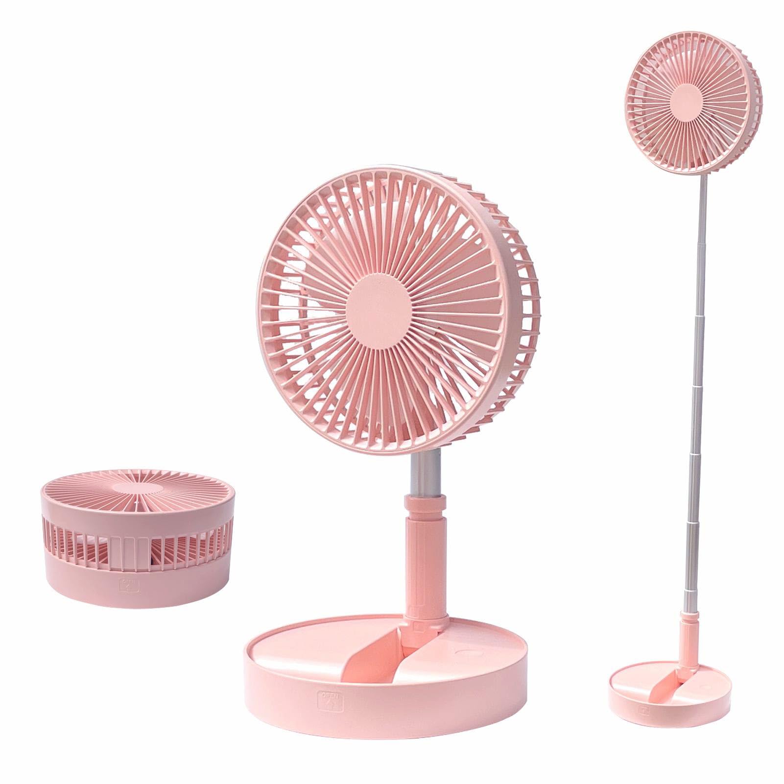 

Folding DC Tabletop Stand Adjustable 4 Airflow Indoor Outdoor White Fan, Rechargeable, Motor, Quiet, Energy-Saving, & Use, Height, Settings, & Use, рожевий