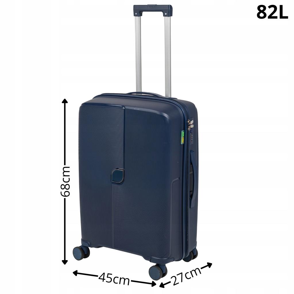 Walizka średnia ciemnoniebieska - podróżna, na kółkach, elegancka, funkcjonalna i pojemna wowbag 7918 m dark blue